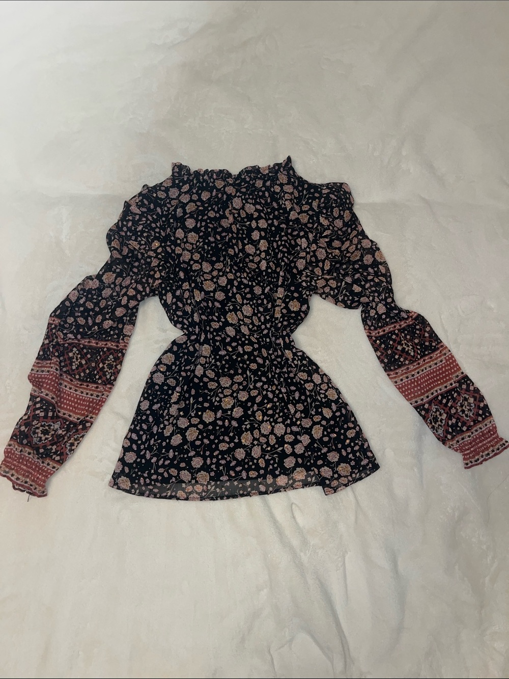 Rachel Zoe Black Floral Long-Sleeve Peplum Blouse